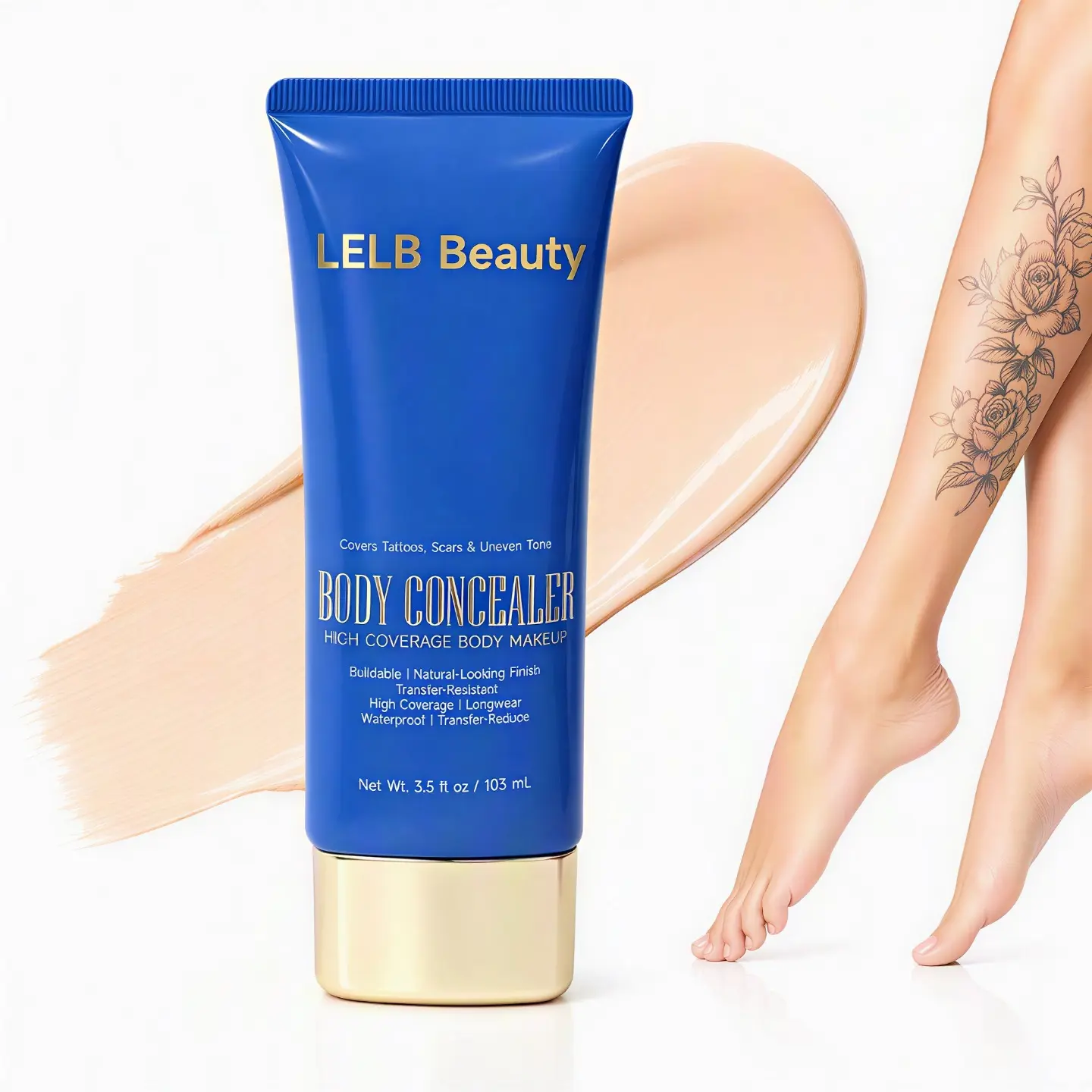 Waterproof Body Coverage Concealer Makeup, Lightweight Buildable Coverage for Tattoos, Scars, Stretch Marks and Uneven Skin Tone, Natural Matte Transfer-Resistant - Available in 5 Shades
