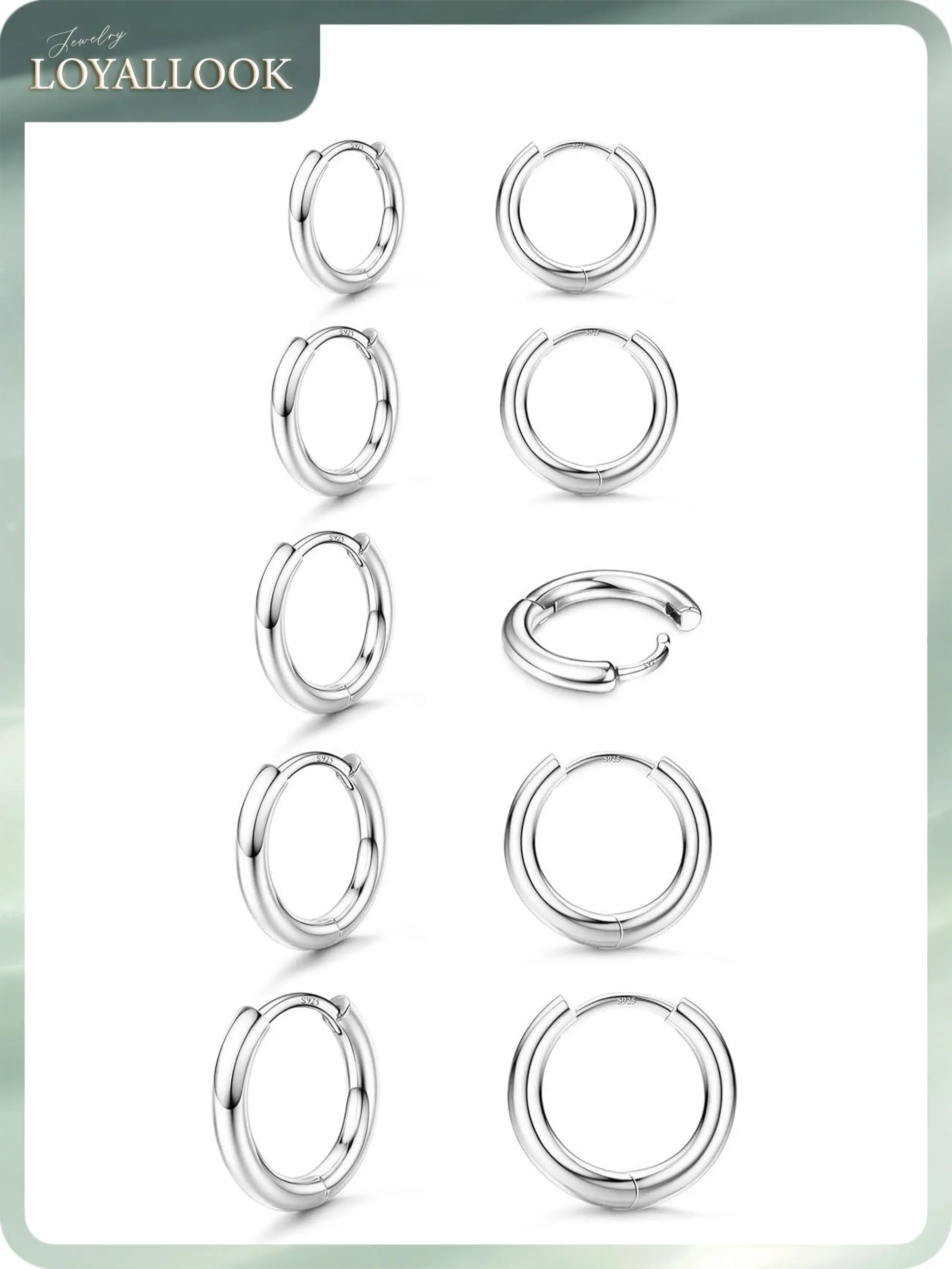 LOYALLOOK 5 Pairs Small Sterling Silver Post Hoop Earrings Set for Women Lightweight Tiny Huggie Hoops Silver Plated Mini Cartilage Earrings Pack Hypoallergenic Ear Piercing Christmas Gifts