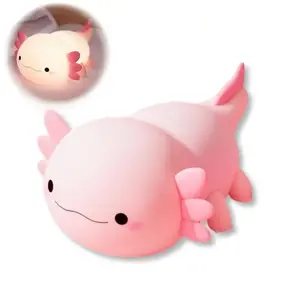 Yudodo Kawaii Axolotl Night Light,Dimmable Silicone Animal Nursery Night Light,Adorable Rechargeable Squishy Novelty Bedside Touch Lamp,Baby Room Decor, Pink Night Light for Kids Teens Girls Lovers