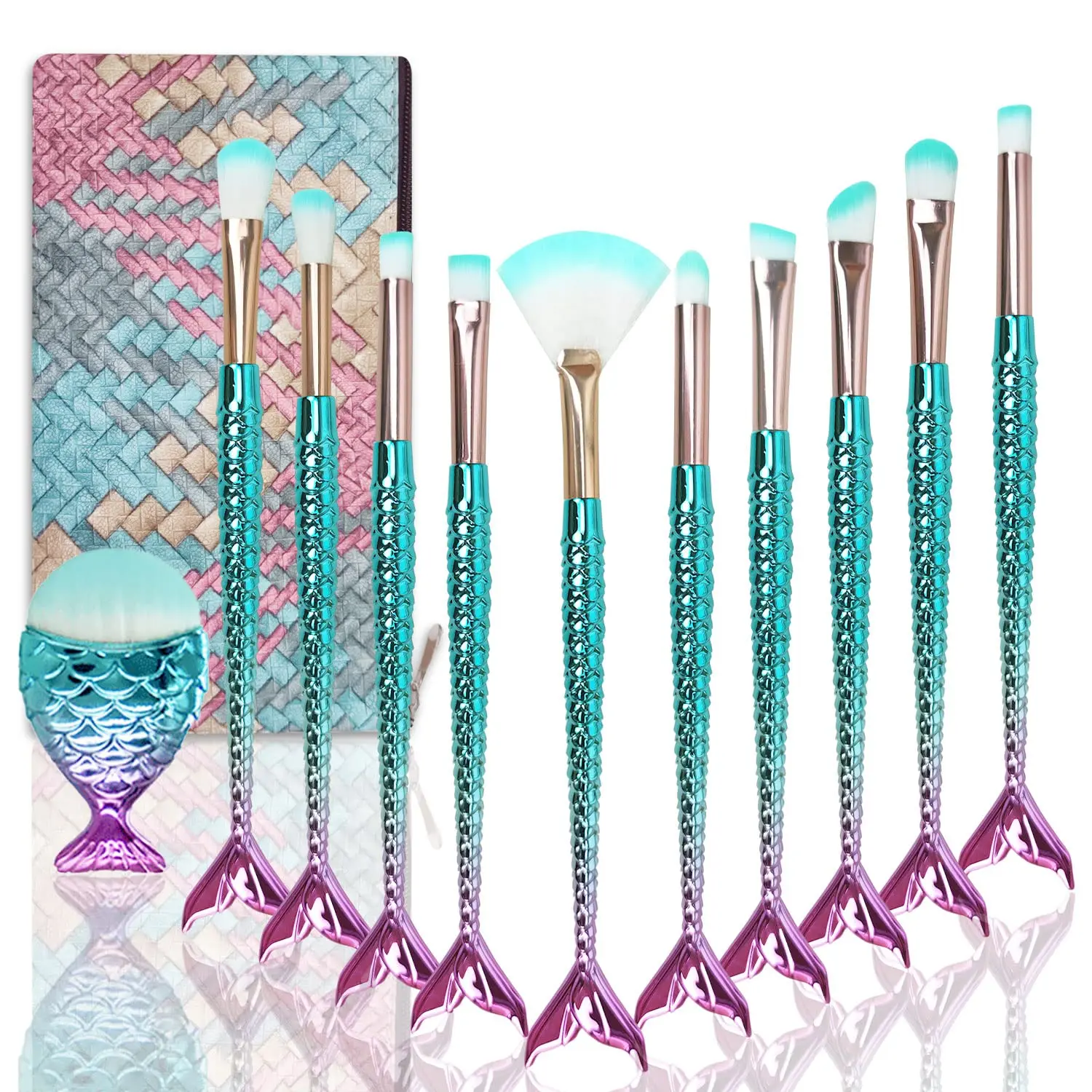 Mermaid MakeUp Brushes Set Cute Makeup Brushes Sets, Makeup Kit + Makeup Brush Bag, Foundation Brush Eyeshadow Brushes Eyeliner Lip Brush Blush Brush for Girls Toys Christmas & Birthday Gift (11PCS)