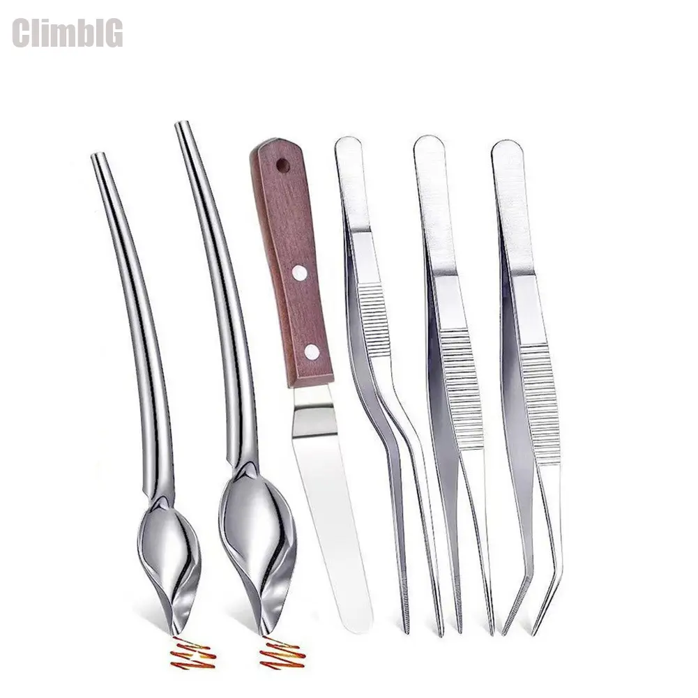 6Pcs Stainless Steel Chef Plating Kit | Precision Tweezers + Sauce Drawing Spoons + Spatula, Molecular Gastronomy Food Garnish Tools for Home Kitchen Fine Dining, Outdoors