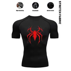 1-Pack Men's Quick Dry Compression T-Shirt with Spider Print, High Stretch Breathable Athletic Base Layer Tee, Moisture Wicking Performance Shirt for Gym, Fitness, Running, Daily Active Wear, Workout Clothes