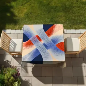 MWW C1TC5858SQ2VVK 58 x 58 in. Abstract Threading White Indoor & Outdoor Tablecloth for Home Decor
