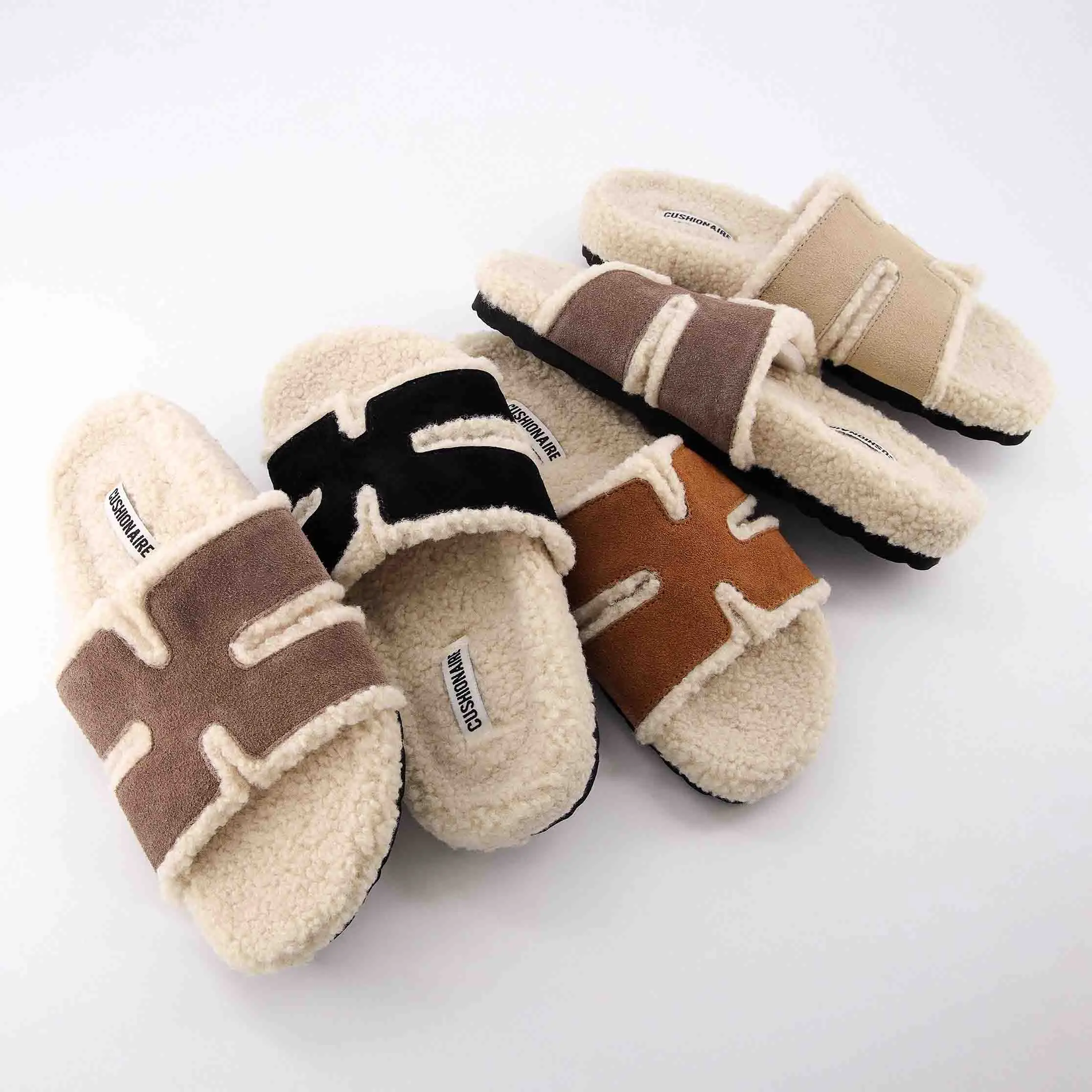 Cushionaire Women's Cuddle Suede Cozy Footbed Sandals - Soft Genuine Leather Cut-Out Upper, Faux Shearling Lining, Memory Foam Cushioned Insoles | Cozy Slippers for Women