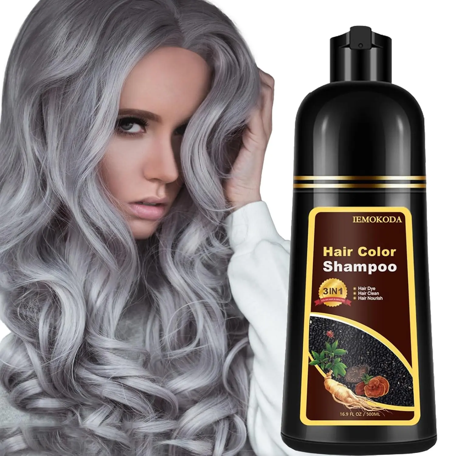 Silver Gray Hair Dye Shampoo 3 in 1 - Instant Shampoo Para Pintar el Cabello for Refresh Blonde Hair, Shampoo Hair Dye for Women Men, Easy to Use & Long Lasting Hair Color Shampoo 16.90 oz
