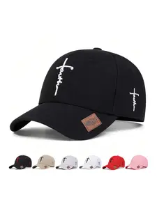 Unisex Faith Cross Embroidered Baseball Cap, Adjustable Snapback, Lightweight Polyester, Casual Sports Hat, Cross Embroidery, Solid Color Design, Contemporary Trends