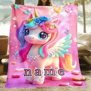 Customizable unicorn blanket with sparkling rainbow mane, soft and lightweight pink flannel blanket, personalized name options  Christmas gift   DreamyDwell Textiles