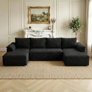 【3 Packages shipping】133" U-shaped sofa, modular sectional sofa, double recliner lounge, upgraded heightened boneless sofa with sturdy metal frame & base, soft corduroy fabric sofa for living room, compression sofa without installation