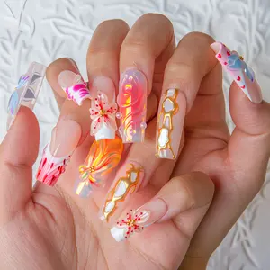 Lovful NEW DROP Collection Handmade Acrylic Press On Nails 10PCS Reusable Salon Quality 3D Flower Rhinestones for Flawless Long Lasting Look Manicure