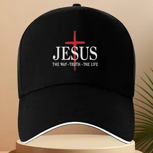 Black Baseball Cap for Christians, Faith-Based Graphic Cross Print with "Jesus is the Way, the Truth, the Life" Slogan, Lightweight, Black Cap