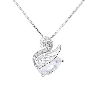 925 Sterling Silver Swan Pendant Necklace – Solid S925 Box Chain (16” + 2” Extension)
