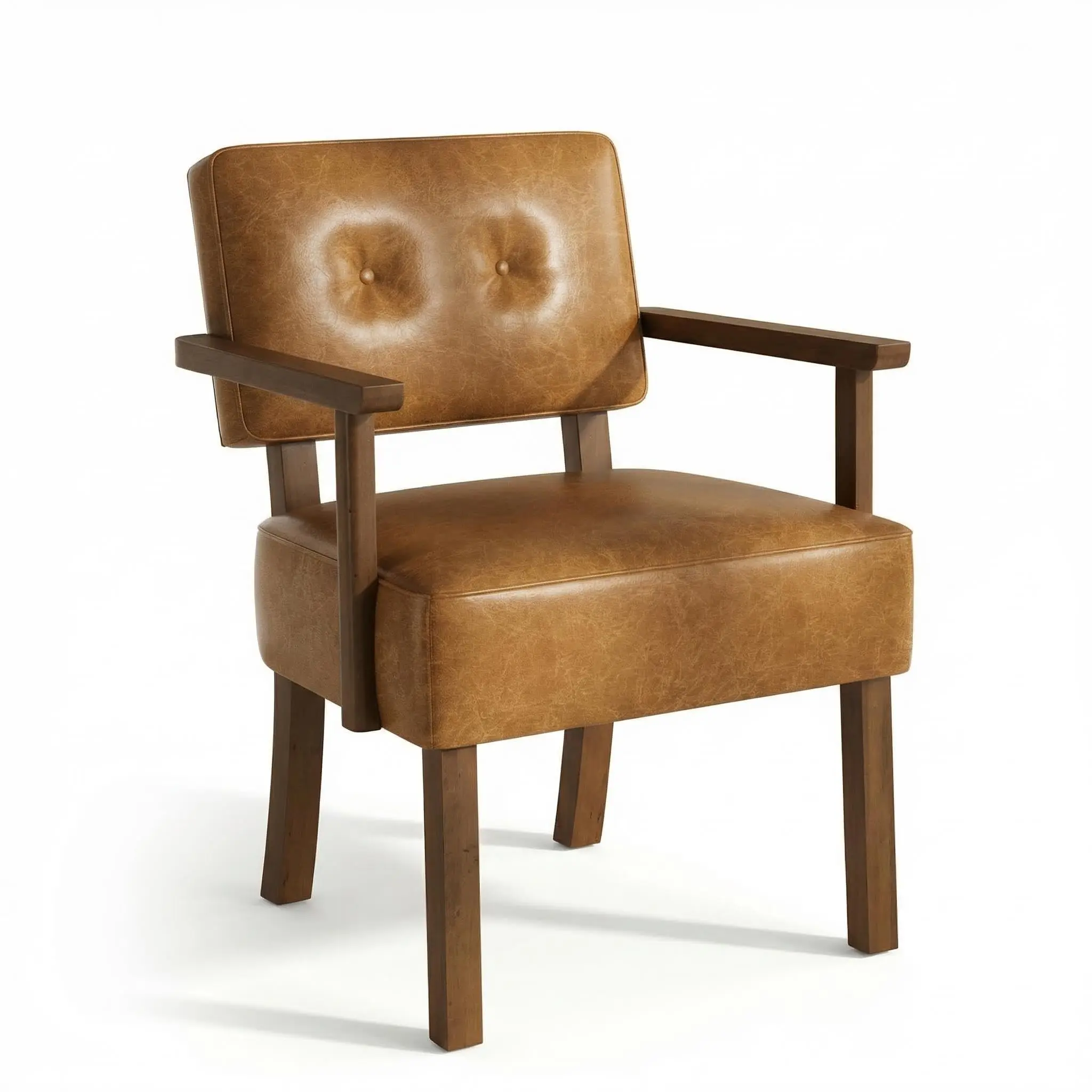 Garvee Mid Century Modern Accent Chair, Retro Brown Faux Leather Armchair with Button Tufted Back, Upholstered Reading Lounge Chair with Wood Frame for Living Room, Bedroom & Office
