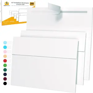 200 Pack 5x7 White Invitation Envelopes For 5x7 Cards A7 5 ¼ x 7 ¼ inches Perfect for Weddings Graduation Baby Shower 120 GSM Peel Press & Self Seal Square Flap