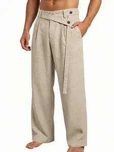 Men's Casual Loose Linen Pants, Pocket, Italian Style Naples Old Money Wind, Straight Leg Commuter Trousers, Fashion Trendsetter