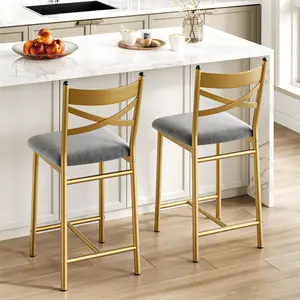 Garvee Bar Stools Set of 2, 26 in Counter Height Bar Stools Metal Dining Chairs with “X” Back Back and Thick Cushion PU Leather Restaurant Dining Room Chairs with Waterproof Surface