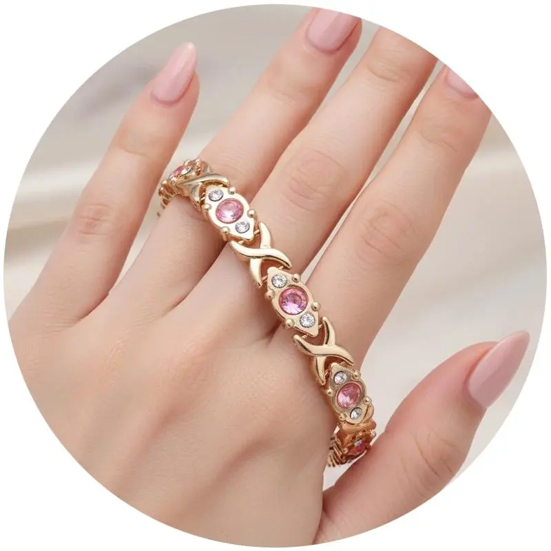 Copper Bracelets for Women, Ultra Strength Magnetic Bracelet with 3800 Gauss Neodymium Magnets & Dazzling Cubic Zirconia, 99.99% Pure Copper Jewelry Gift。