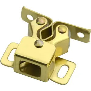 A set of 4 double-roller cabinet door latches, heavy-duty latch hardware, with spear-shaped latch mounting screws, suitable for home kitchen cabinets (gold).