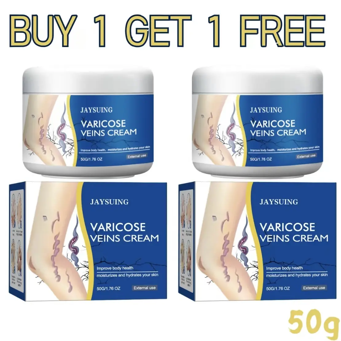 Buy 1 Get 1 Free Varicose Vein Relief Cream for Legs 50g Helps with Leg Pain Swelling and Tired Heavy