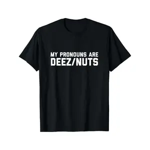 Men'S Cotton T-Shirt, "I Identify As Deez Nuts" Sarcasm Meme, Casual Sports Style, Short Sleeve, Regular Fit, Crew Neck, All-Season, Random Print, Versatile for Outings, Dates, Festivals, Sports - Black200g washed cotton short-sleeved men's T-shirt