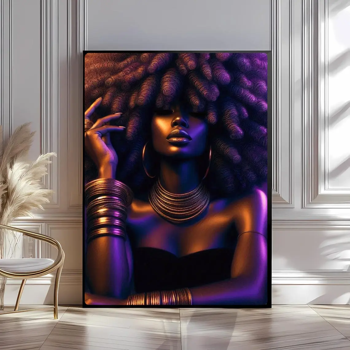 Black Woman Wall Art – Neon Afro Print, Black Girl Poster, Melanin Art, Unframed