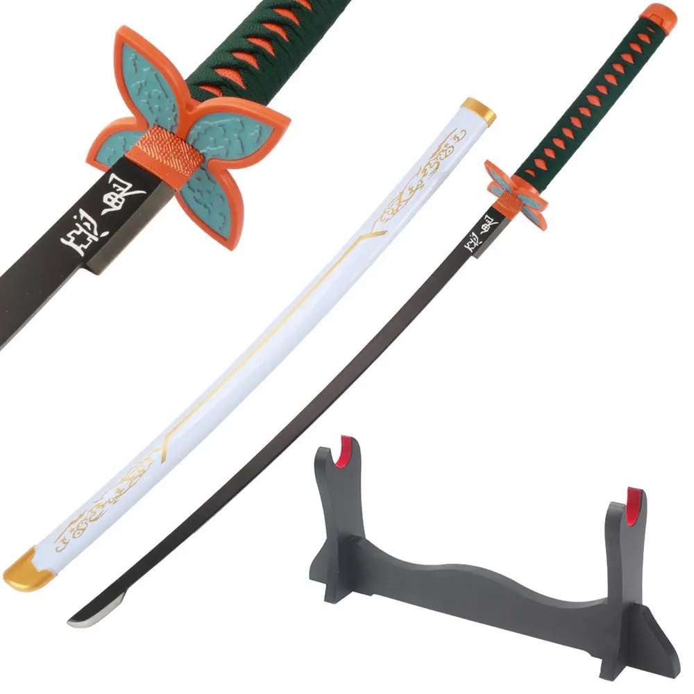 41-in Unisex Demon Slayer Kochou Shinobu Cosplay Sword, Wooden Holder Stand Display, Durability Use Fencing Prop for Anime Fans, Halloween Decoration, Gifting