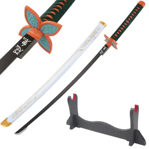 41 inches Real Demon Slayer Cosplay Sword Kochou Shinobu with Wooden Holder Stand Display for Anime Fans Halloween Role Playing Props Cosplay Collection Christmas Gift Birthday