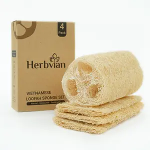 Herbvian Natural Loofah Sponge, 100% Plant-Based Luffa Exfoliating Body Scrubber for Shower, Multi-Functional for Kitchen, Ideal for Men & Women, Spa & for Pet (Pack 4)