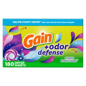 Gain Fabric Softener Dryer Sheets +Odor Defense, Super Fresh Blast Scent, 180 Count Procter & Gamble