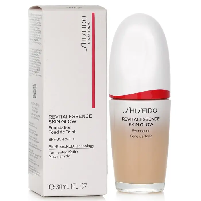SHISEIDO Revitalessence Skin Glow Foundation - SPF 30, Serum-Infused, Biologically Active, Lightweight, Glowing Finish, #320 Pine, Buildable Coverage, Makeup