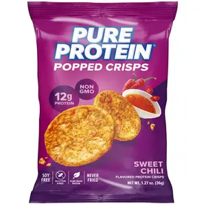 (A)Pure Protein Popped Crisps – Sweet Chili, 12 Count, High Protein Snack, 12g Protein per Bag, Crunchy & Flavorful