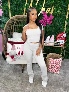 USBoutiqueCHIC Women's Casual Ribbed Crop Top & Joggers Set | 250GSM Lounge Two-Piece | Comfort Outfit for Home & Leisure