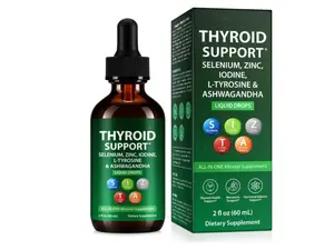 Thyroid Support Liquid Drops, High Absorption with Iodine, Selenium, Zinc, Ashwagandha & L-Tyrosine, Natural Ingredients, Vegan Non-GMO for Men & Women, 2 Fl Oz