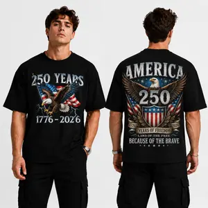 USA 250th Anniversary Graphic T-Shirt, 1776-2026 Patriotic Eagle Statue of Liberty American Flag, July 4th Independence Day Shirt, Men's 100% Cotton Crew Neck Short Sleeve, S-3XL,Double-Sided tee, Patriotic Gift for Family and Friends