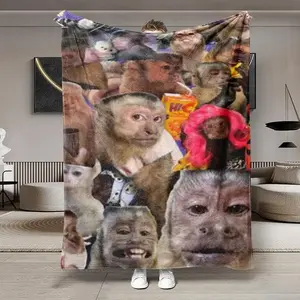 Funny Monkey Face Blanket, Soft Flannel Throw for Home Decor & Camping, Unique Gift for Animal Lovers, Warm & Durable Design Christmas gift Dream Weave Home