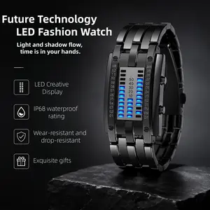 Unisex LED Binary Watch, Future Tech Blue Light, IP68 Waterproof, Durable Shockproof Electronic Watch, Unique Gift for Boys and Girls
