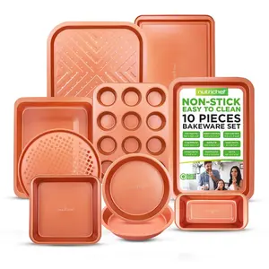 10-Piece Nonstick Bakeware Set - Copper | Carbon Steel Baking Pan Set & Cookie Sheet - Oven-Safe & Freezer Safe - Stackable Design - Home Kitchen Baking Essentials for Everyday Use