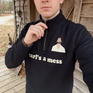 Carl’s A Mess Embroidered Quarter Zip Sweatshirt, Summer House Inspired Pullover, Funny Reality TV Quote Gift, Unisex Top, Gift