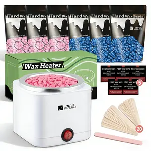 Viilife Hair Removal Kit, Hair Removal Product, Includes Wax Heater, 6 Packs Wax Beans, Wax Beads, 20 Wooden Sticks, 5 Wet Wipes, Pain-Free Full Body Depilation for Men and Women