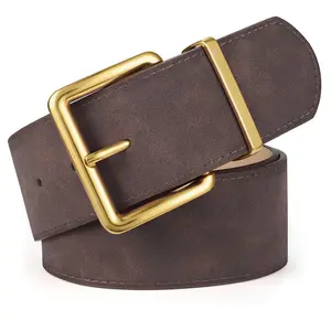 JASGOOD Women Wide Chunky Belt for Dresses Fashion Thick Suede Belt with Gold Buckle