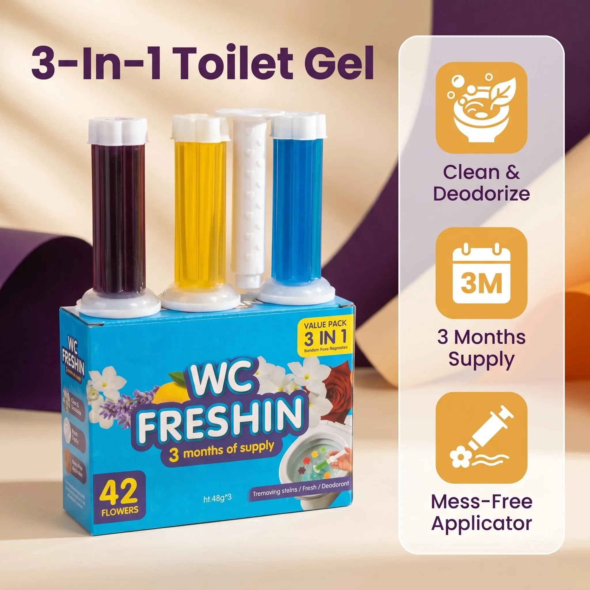 84 Flowers Toilet Gel Stamp 6-stickss | 6 Fresh Scents | Long-Lasting Deodorizing Bathroom Cleaner