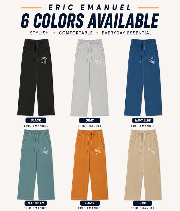 Eric Emanu3l Wide Leg Sweatpants, Relaxed Drawstring Lounge Pants, Casual Streetwear Bottoms