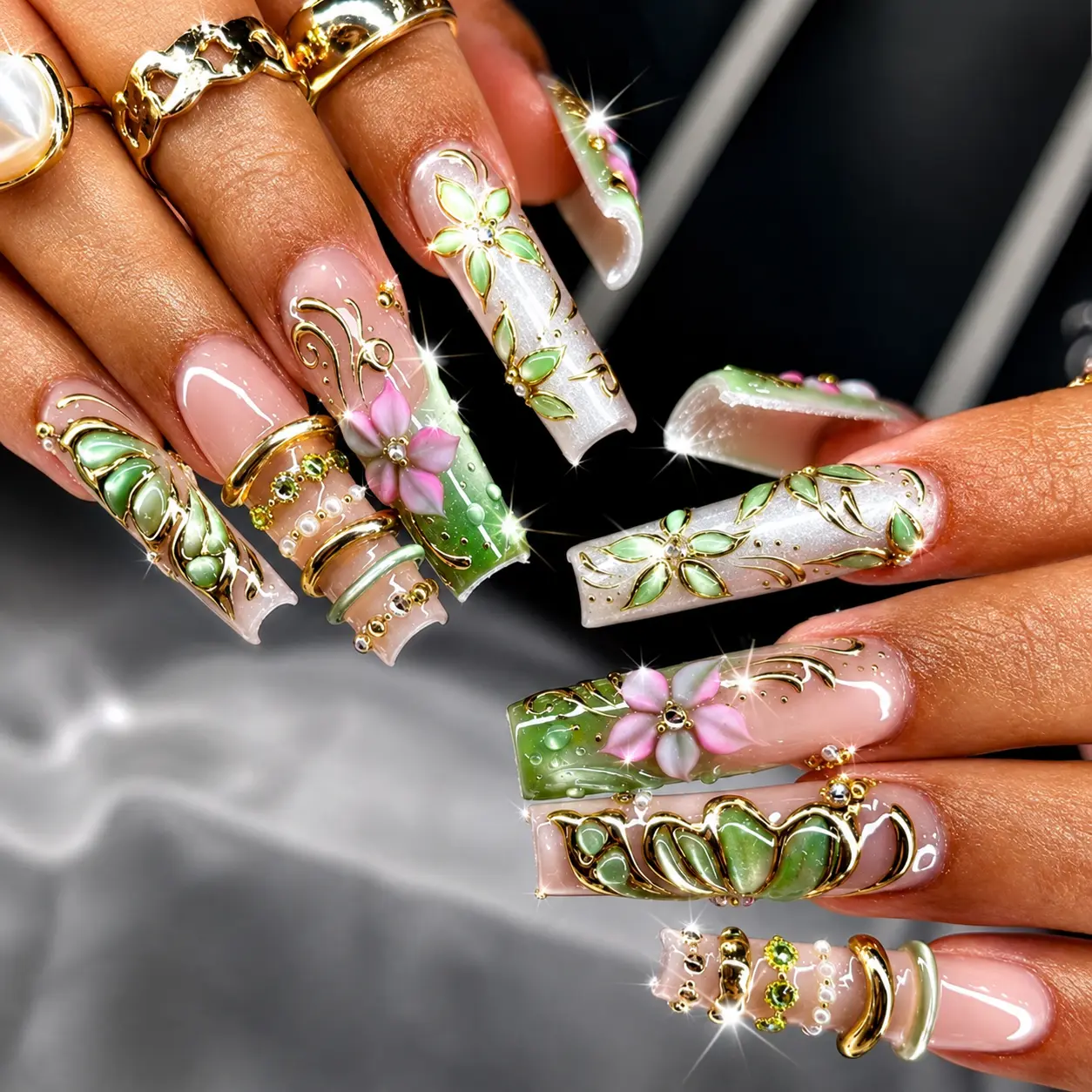 NAILCOUTURE Long square Handmade Press-On Nails | Reusable, Salon-Quality, Long-Lasting, Glossy Design