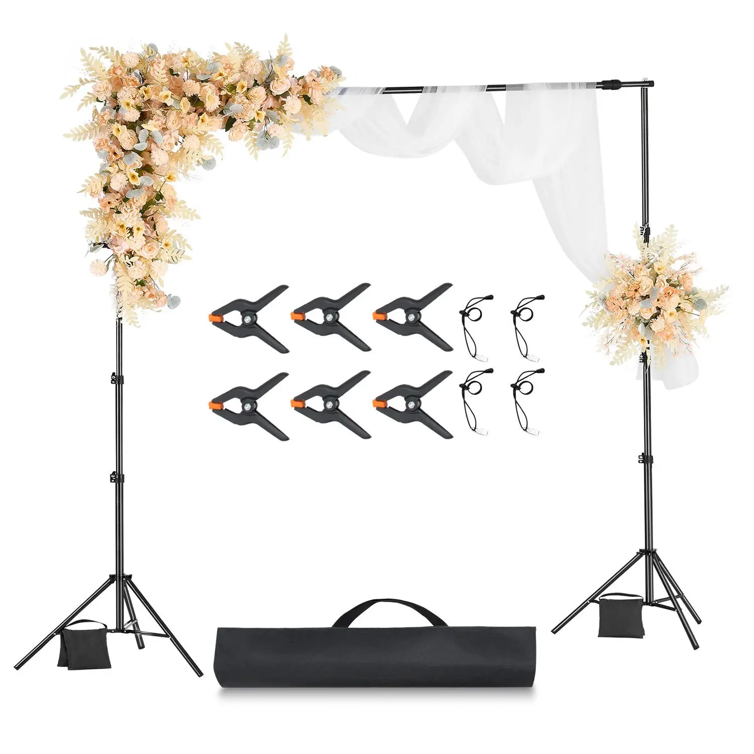 Steel Adjustable Backdrop Stand Kit with 2 Tripod Holders, Banners-Compatible Home & Festive Party Photo Studio Accessory for Content Creators, Father's Day Gift