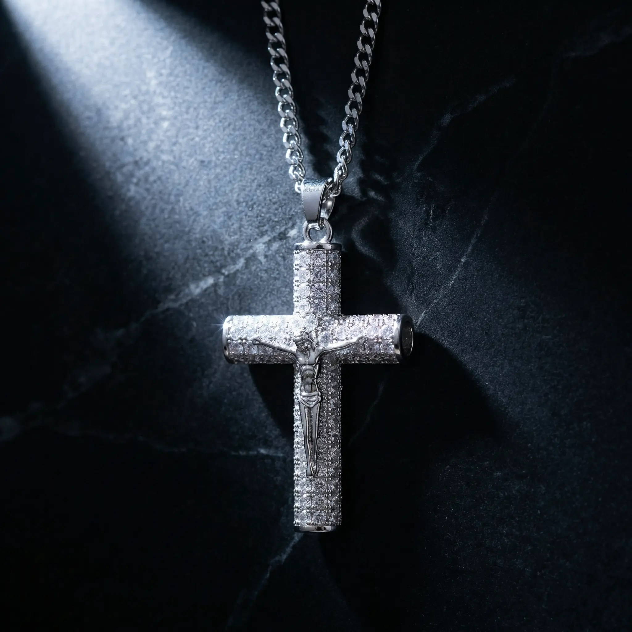 Sunselle Shiny Silver Crucifix depicting Jesus' suffering cross necklace, Unisex, Christian Religious dad Jewelry Gift iced-out faith  men teen jewelry cuban chain size elegant charm  gift-ready packaging, Necklaces For Women