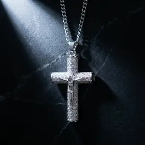 Sunselle Shiny Silver Crucifix depicting Jesus' suffering cross necklace, Unisex, Christian Religious dad Jewelry Gift iced-out faith  men teen jewelry cuban chain size elegant charm  gift-ready packaging, Necklaces For Women