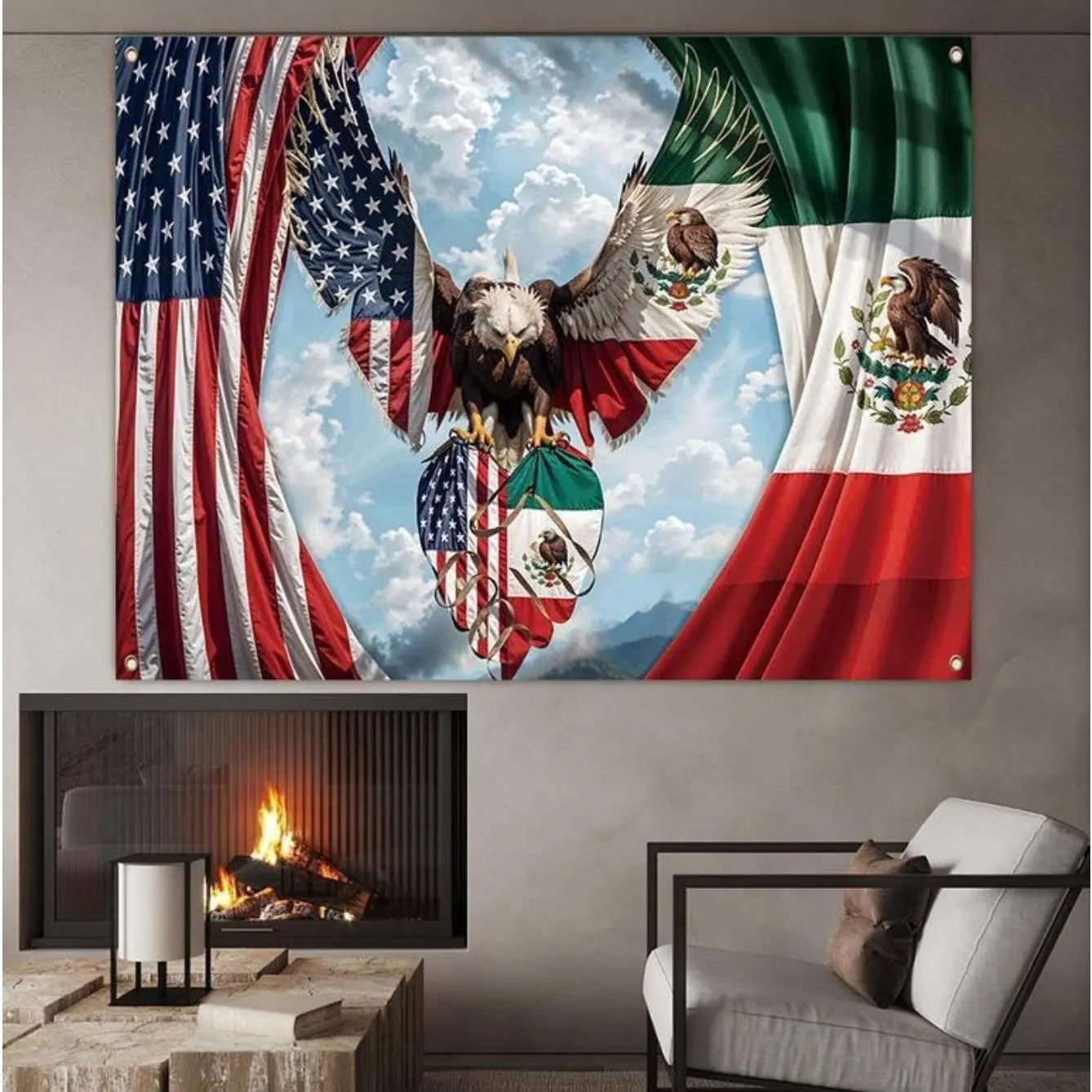 Mexico Flag Eagle Pattern Backdrop,Mexican Flag Eagle Design Backdrop, Home Decor for Living Room Bedroom Garden, Party Decoration Supplies