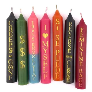 Color Magic Soy Wax Taper Spell Candle with Bold Hand Stenciled Mica Inscription
