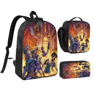 dungeons and dragons 3PCS Backpack Water Resistant School Bag With Lunch Box 17 Inch Bookbag Set for College Teenagers