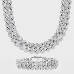20mm Iced Cuban Link Jewelry Set - Necklace and Bracelet, Silver, Statement Piece, Bold Look