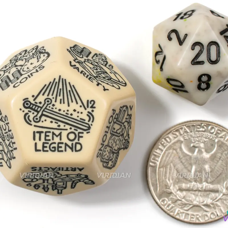 Treasure Generator Die | D&D Loot/Reward Trove Dice, 30mm | Giant Acrylic D12 (1)